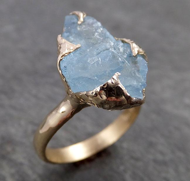 raw uncut aquamarine solitaire 14k yellow gold ring custom one of a kind gemstone ring bespoke byangeline 1809 Alternative Engagement