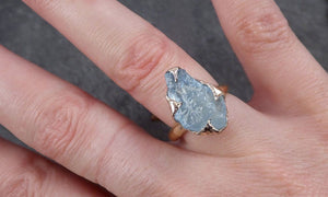 raw uncut aquamarine solitaire 14k yellow gold ring custom one of a kind gemstone ring bespoke byangeline 1809 Alternative Engagement