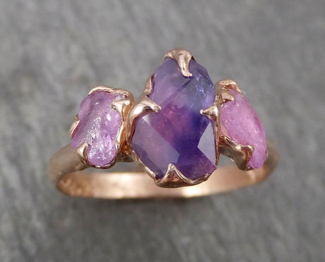 partially faceted purple sapphire 14k rose gold multi stone ring gold gemstone engagement ring raw 1818 Alternative Engagement
