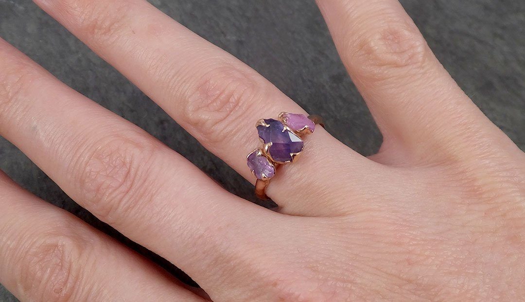 partially faceted purple sapphire 14k rose gold multi stone ring gold gemstone engagement ring raw 1818 Alternative Engagement
