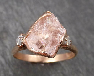 morganite diamond raw uncut rose 14k gold engagement ring multi stone wedding ring custom one of a kind gemstone bespoke byangeline c1819 Alternative Engagement
