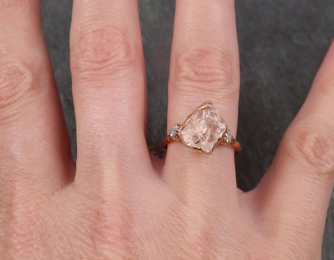 morganite diamond raw uncut rose 14k gold engagement ring multi stone wedding ring custom one of a kind gemstone bespoke byangeline c1819 Alternative Engagement