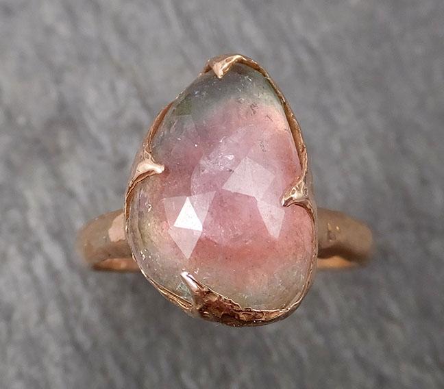 fancy cut pink tourmaline rose gold ring gemstone solitaire recycled 14k statement 1829 Alternative Engagement