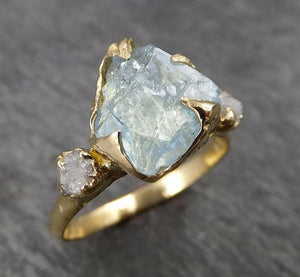 aquamarine diamond raw uncut 18k gold engagement ring multi stone wedding ring one of a kind gemstone bespoke byangeline 1831 Alternative Engagement