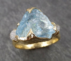 aquamarine diamond raw uncut 18k gold engagement ring multi stone wedding ring one of a kind gemstone bespoke byangeline 1833 Alternative Engagement