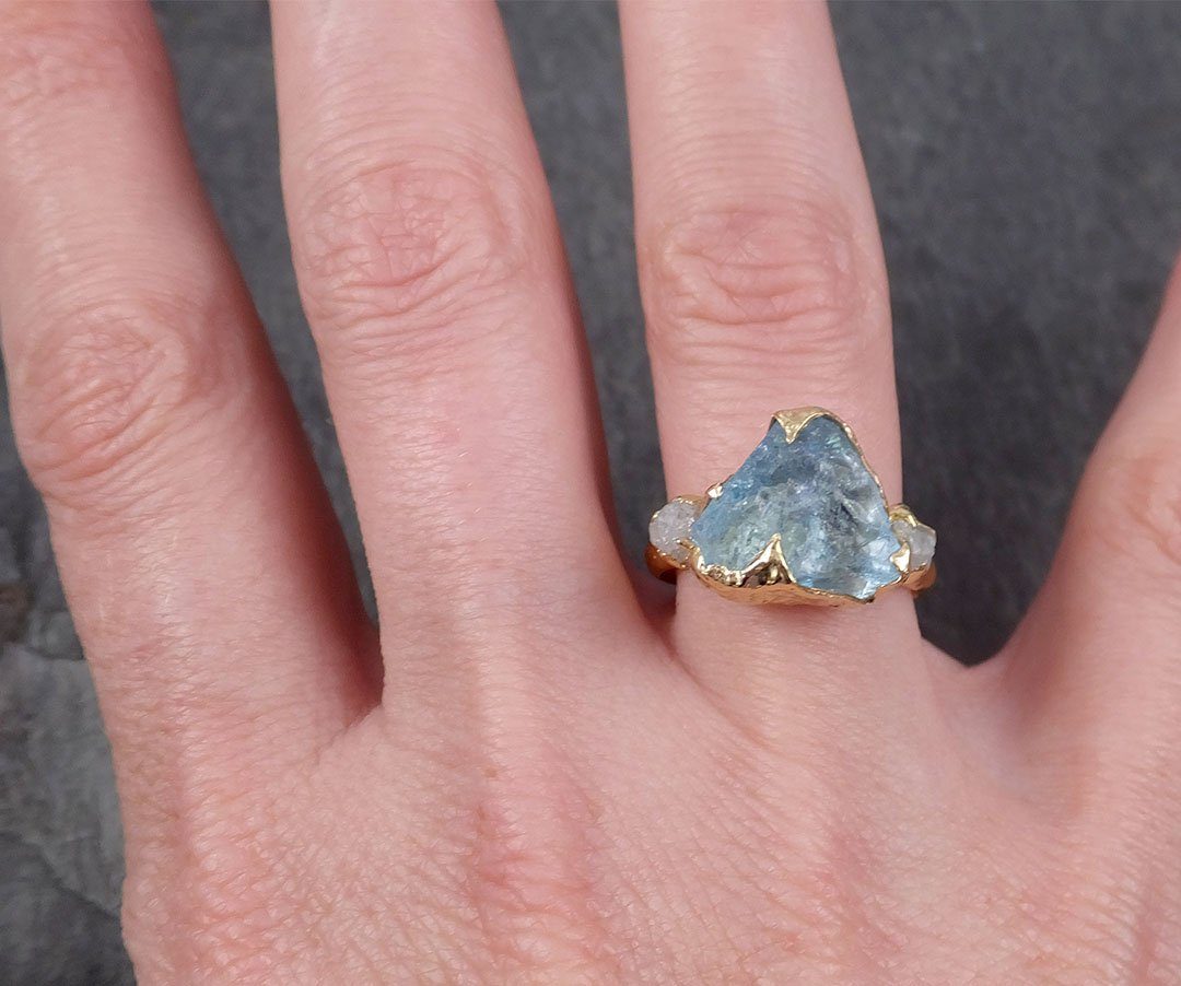 aquamarine diamond raw uncut 18k gold engagement ring multi stone wedding ring one of a kind gemstone bespoke byangeline 1833 Alternative Engagement
