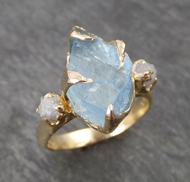 Aquamarine Diamond Raw Uncut 18k Gold Engagement Ring Multi stone Wedding Ring Custom One Of a Kind Gemstone Bespoke byAngeline 1832
