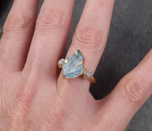Aquamarine Diamond Raw Uncut 18k Gold Engagement Ring Multi stone Wedding Ring Custom One Of a Kind Gemstone Bespoke byAngeline 1832