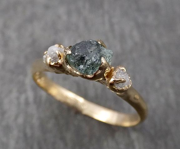 dainty raw montana sapphire diamond yellow 14k gold engagement ring wedding ring custom one of a kind gemstone multi stone ring 1839 Alternative Engagement