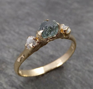 dainty raw montana sapphire diamond yellow 14k gold engagement ring wedding ring custom one of a kind gemstone multi stone ring 1839 Alternative Engagement