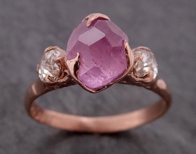 partially faceted pink sapphire gemstone fancy cut diamond 14k rose gold engagement multi stone 1843 Alternative Engagement