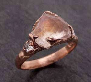 partially faceted moonstone and diamonds 14k rose ring gemstone multi stone recycled 1844 Alternative Engagement