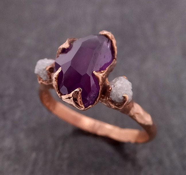Sapphire Partially Faceted Multi stone Rough Diamond 14k rose Gold Engagement Ring Wedding Ring Custom One Of a Kind Gemstone Ring 1846