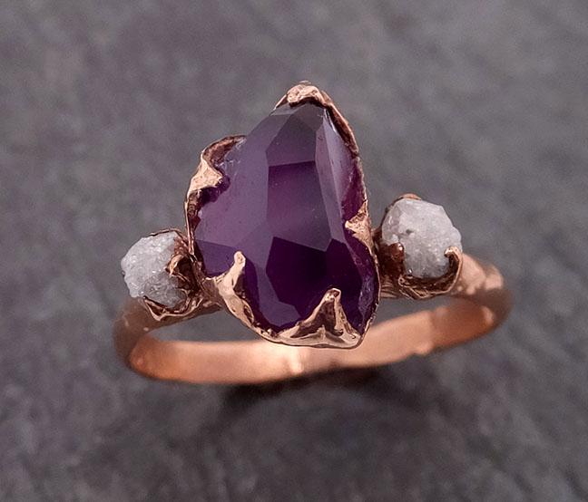 Sapphire Partially Faceted Multi stone Rough Diamond 14k rose Gold Engagement Ring Wedding Ring Custom One Of a Kind Gemstone Ring 1846