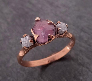 partially faceted sapphire raw multi stone rough diamond 14k rose gold engagement ring wedding ring custom one of a kind gemstone ring 1845 Alternative Engagement