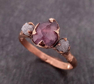 partially faceted sapphire raw multi stone rough diamond 14k rose gold engagement ring wedding ring custom one of a kind gemstone ring 1845 Alternative Engagement