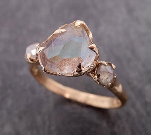 partially faceted moonstone and diamond 14k gold ring gemstone multi stone recycled 1856 Alternative Engagement