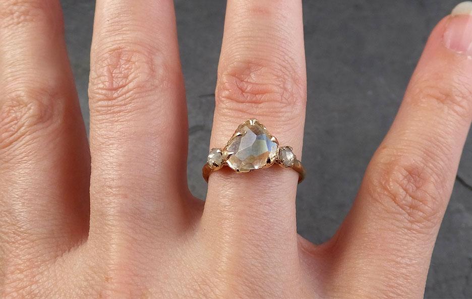 partially faceted moonstone and diamond 14k gold ring gemstone multi stone recycled 1856 Alternative Engagement