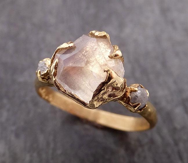 partially faceted moonstone rough diamond 18k gold ring gemstone multi stone recycled 1857 Alternative Engagement