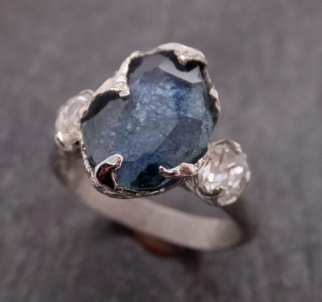 partially faceted blue montana sapphire and fancy diamonds 18k white gold engagement wedding ring custom gemstone ring multi stone ring 1860 Alternative Engagement
