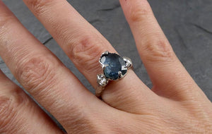 partially faceted blue montana sapphire and fancy diamonds 18k white gold engagement wedding ring custom gemstone ring multi stone ring 1860 Alternative Engagement