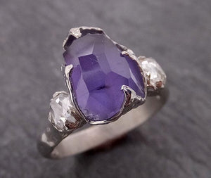 partially faceted purple sapphire side diamonds multi stone 18k white gold engagement ring wedding ring custom gemstone ring 1861 Alternative Engagement