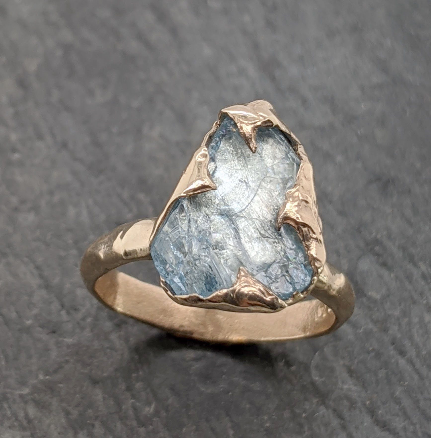 Raw uncut Aquamarine Solitaire 14k Yellow gold Ring Custom One Of a Kind Gemstone Ring Bespoke byAngeline 2091