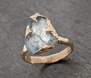 raw uncut aquamarine solitaire 14k yellow gold ring custom one of a kind gemstone ring bespoke byangeline 2091 Alternative Engagement