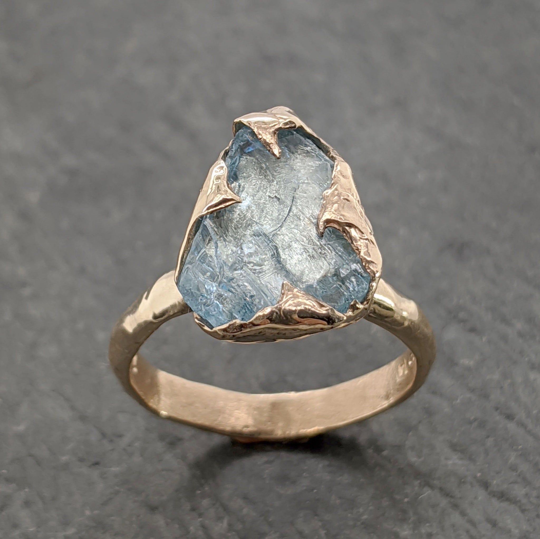 raw uncut aquamarine solitaire 14k yellow gold ring custom one of a kind gemstone ring bespoke byangeline 2091 Alternative Engagement