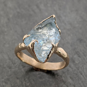 raw uncut aquamarine solitaire 14k yellow gold ring custom one of a kind gemstone ring bespoke byangeline 2092 Alternative Engagement