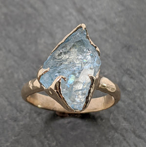 raw uncut aquamarine solitaire 14k yellow gold ring custom one of a kind gemstone ring bespoke byangeline 2092 Alternative Engagement