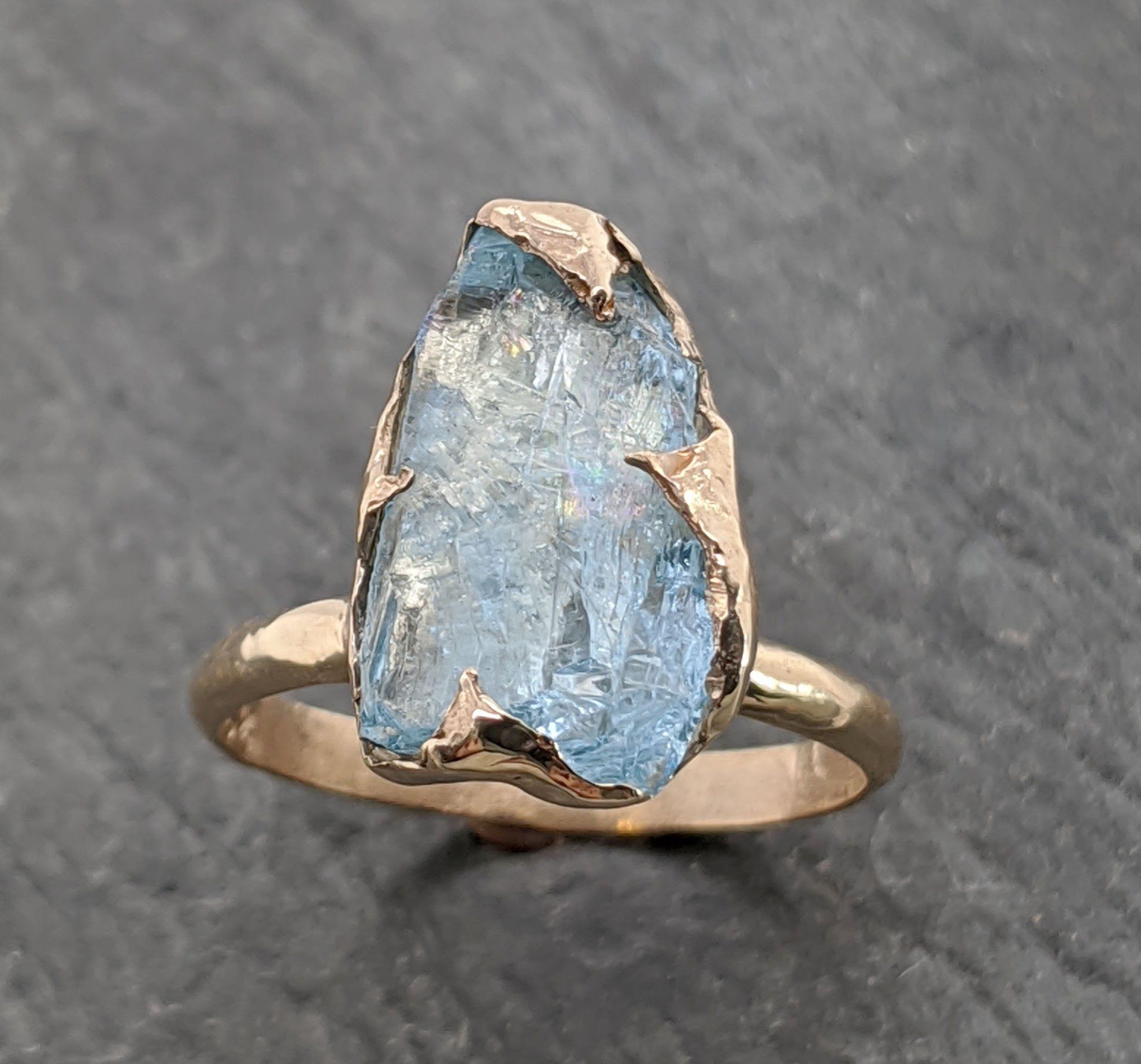 raw uncut aquamarine solitaire 14k yellow gold ring custom one of a kind gemstone ring bespoke byangeline 2090 Alternative Engagement