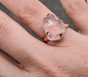 Partially faceted Morganite 14k Rose gold solitaire Pink Gemstone Cocktail Ring Statement Ring gemstone Jewelry byAngeline 2095