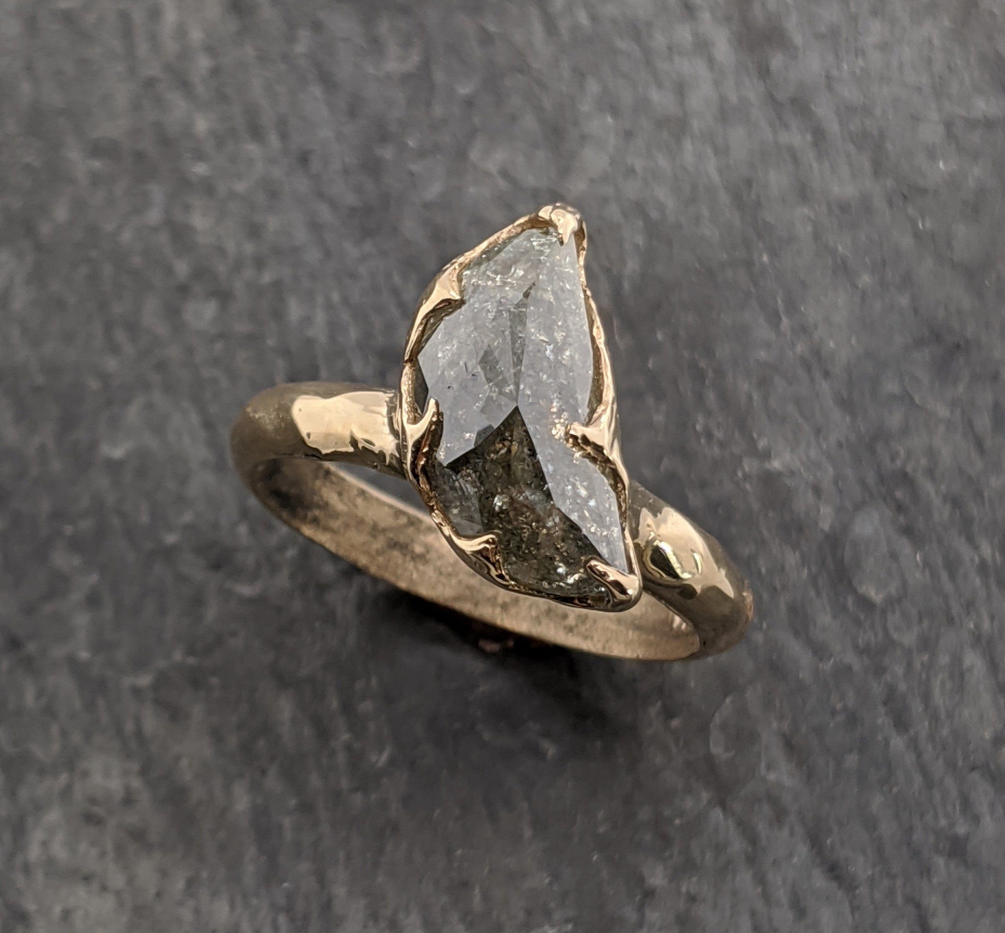Fancy cut salt and pepper Half moon Diamond Engagement 14k Yellow Gold Solitaire Wedding Ring byAngeline 2097