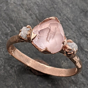 partially faceted morganite diamond 14k rose gold engagement ring multi stone wedding ring custom one of a kind gemstone ring bespoke pink conflict free by angeline 2096 Alternative Engagement