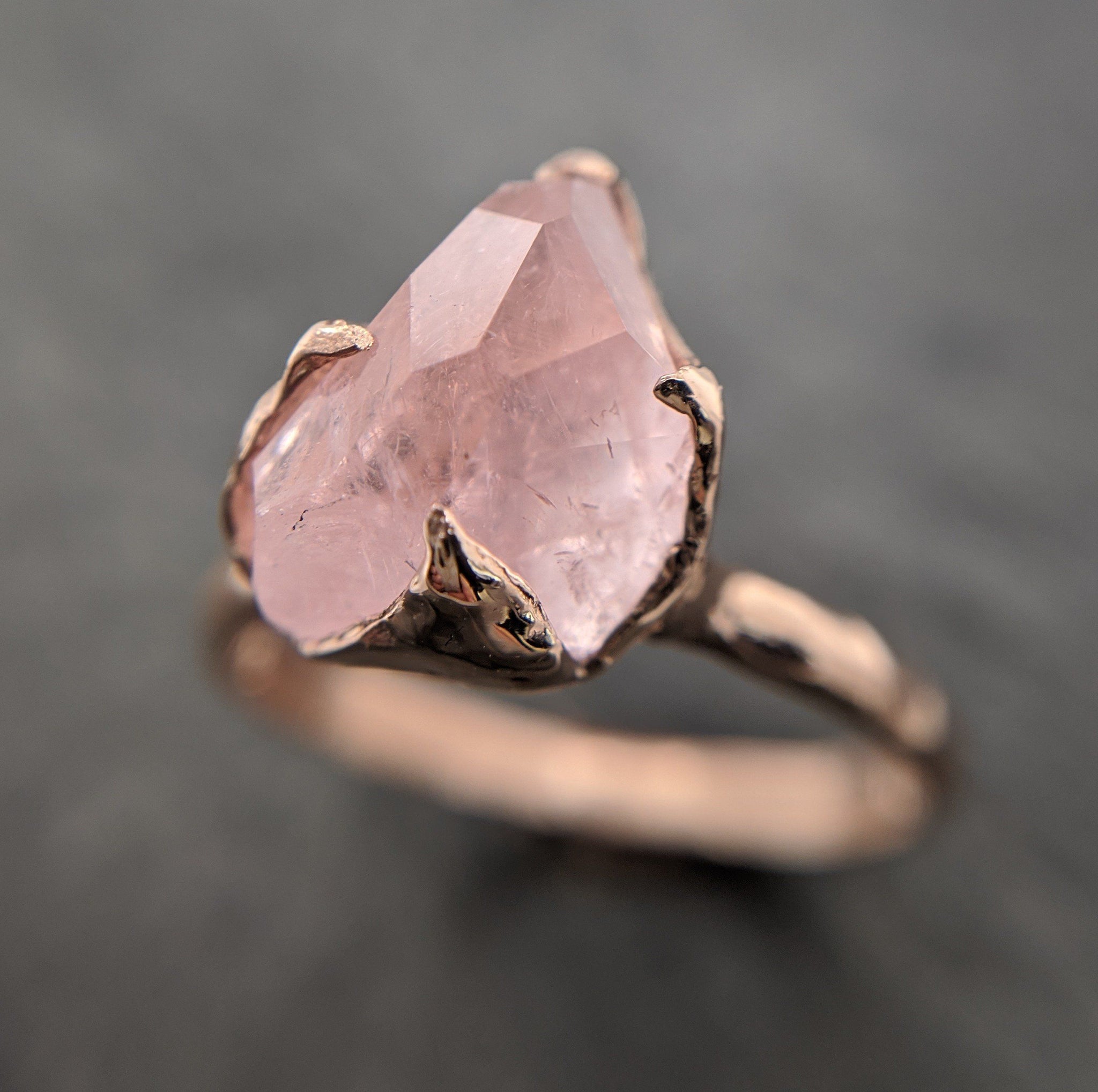 morganite partially faceted 14k rose gold solitaire pink gemstone ring statement ring gemstone jewelry by angeline 2098 Alternative Engagement