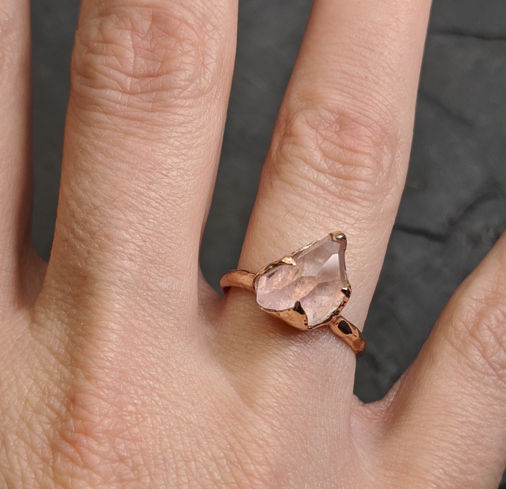 morganite partially faceted 14k rose gold solitaire pink gemstone ring statement ring gemstone jewelry by angeline 2098 Alternative Engagement