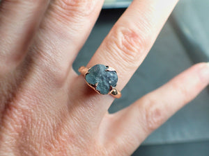 Raw Sapphire Montana sapphire Rose Gold Engagement Ring Steel Blue Wedding Ring Custom Gemstone Ring Solitaire Ring byAngeline 2171