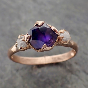 sapphire partially faceted multi stone rough diamond 14k rose gold engagement ring wedding ring custom one of a kind gemstone ring 2175 Alternative Engagement