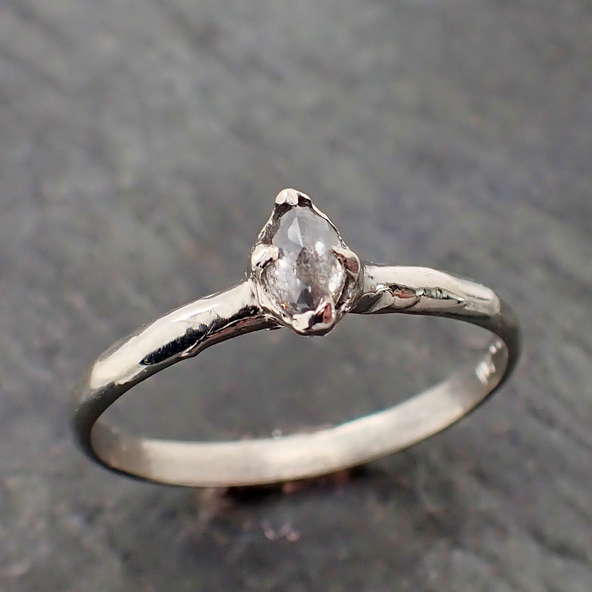 Faceted Fancy cut white Diamond Solitaire Engagement 14k White Gold Wedding Ring byAngeline 2182