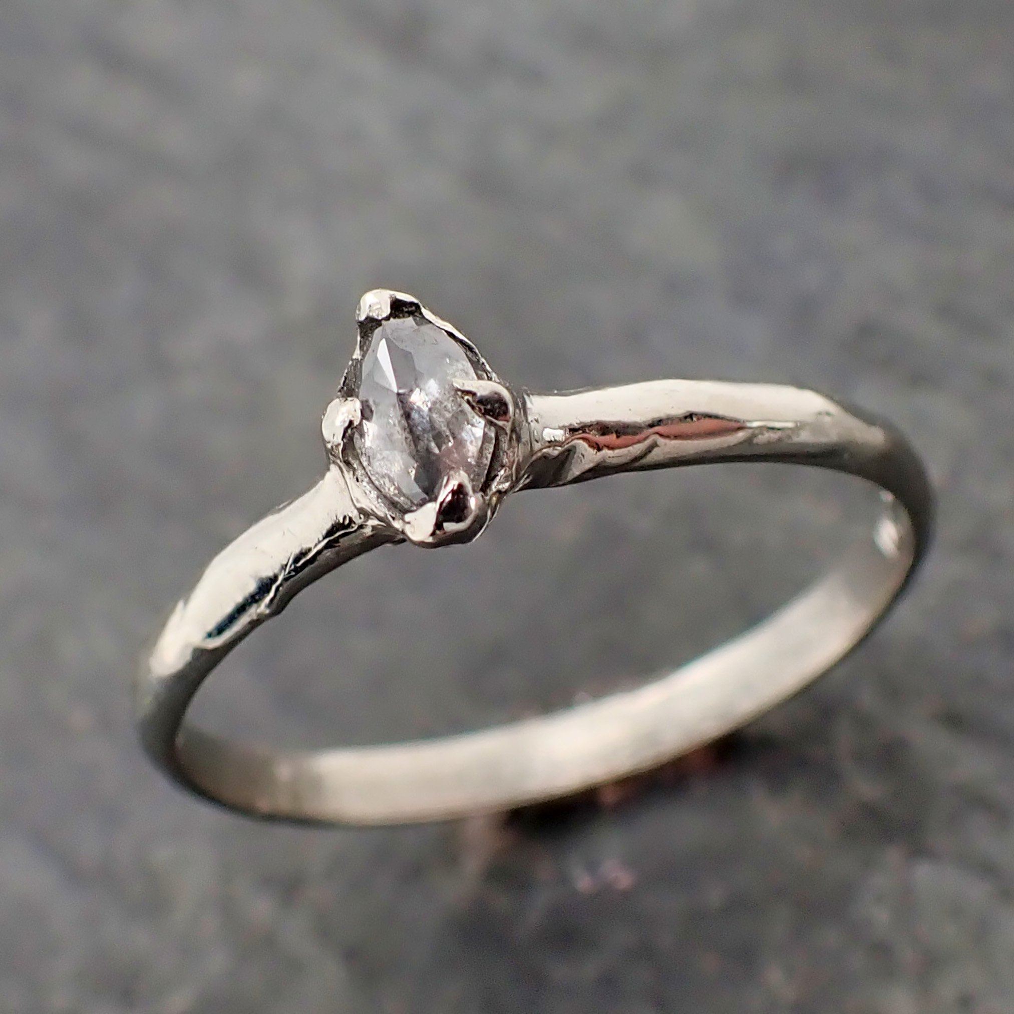 Faceted Fancy cut white Diamond Solitaire Engagement 14k White Gold Wedding Ring byAngeline 2182