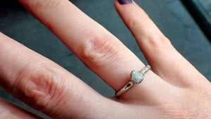 raw white diamond solitaire engagement ring 14k white gold stacking rough diamond byangeline 2181 Alternative Engagement