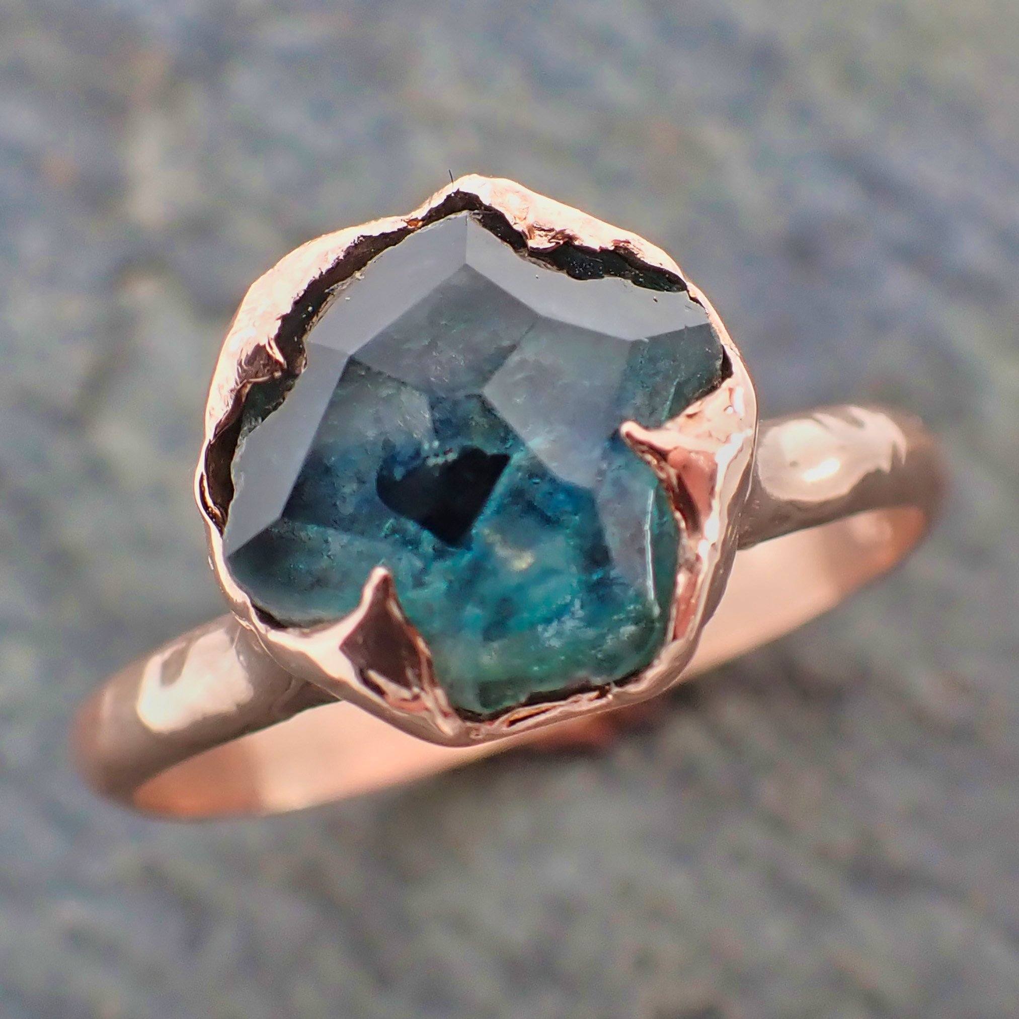 montana sapphire partially faceted solitaire 14k rose gold engagement ring wedding ring custom one of a kind blue gemstone ring 2170 Alternative Engagement