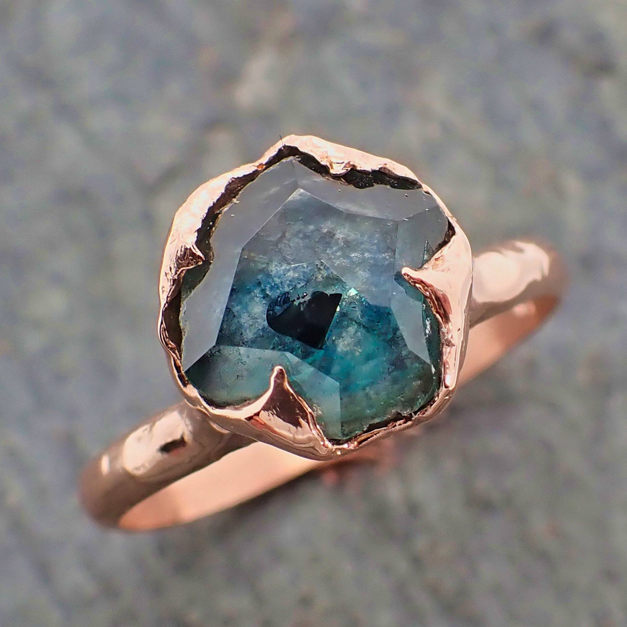 montana sapphire partially faceted solitaire 14k rose gold engagement ring wedding ring custom one of a kind blue gemstone ring 2170 Alternative Engagement