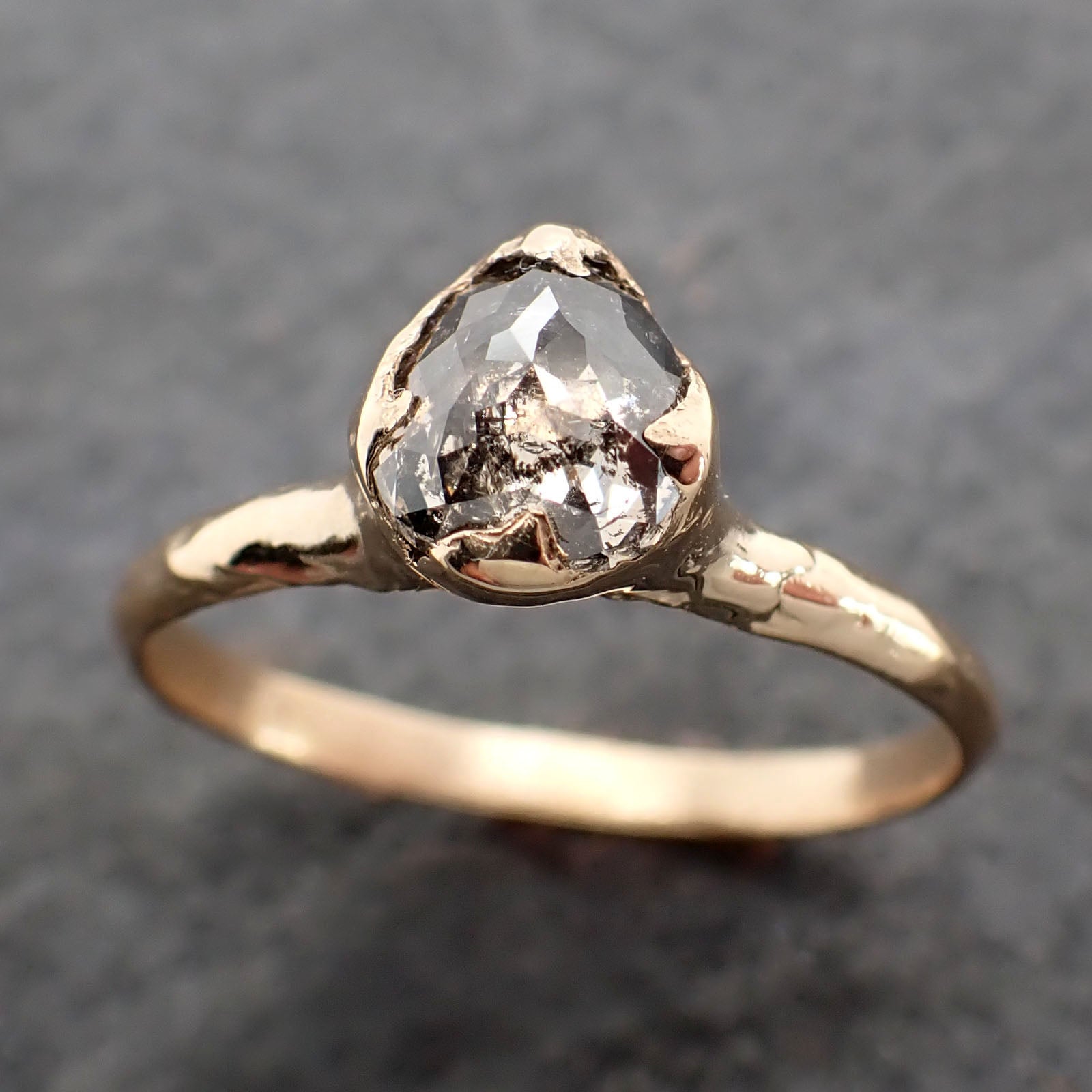 fancy cut salt and pepper diamond solitaire engagement 14k yellow gold wedding ring diamond ring byangeline 2610 Alternative Engagement
