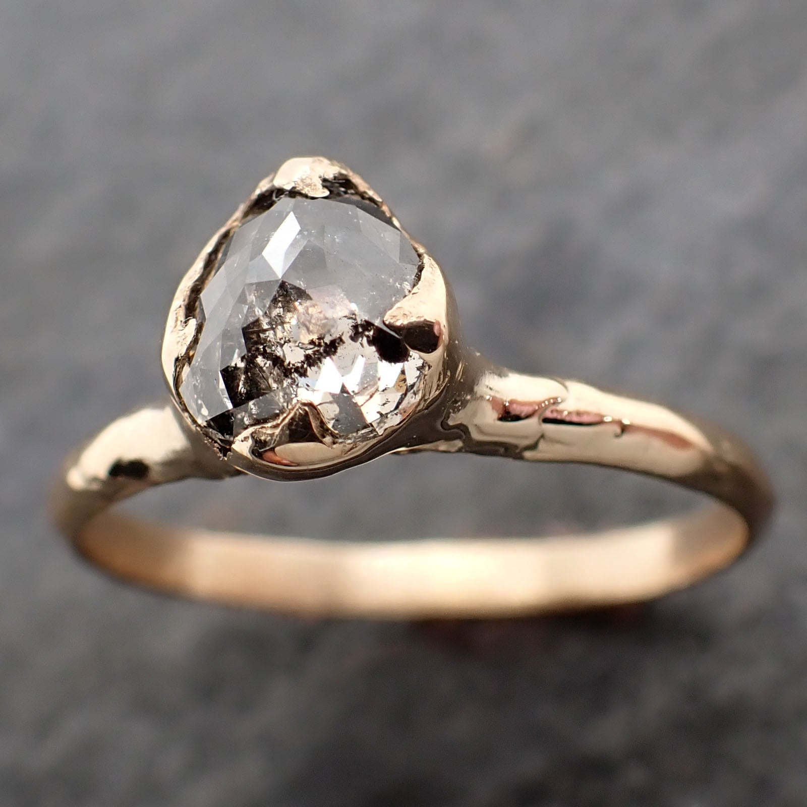 Fancy cut salt and pepper Diamond Solitaire Engagement 14k yellow Gold Wedding Ring Diamond Ring byAngeline 2610