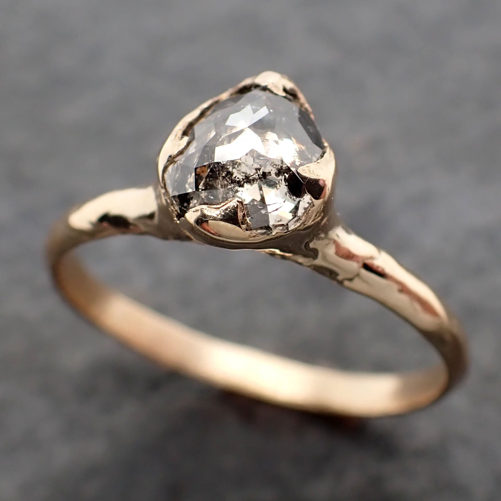 fancy cut salt and pepper diamond solitaire engagement 14k yellow gold wedding ring diamond ring byangeline 2610 Alternative Engagement