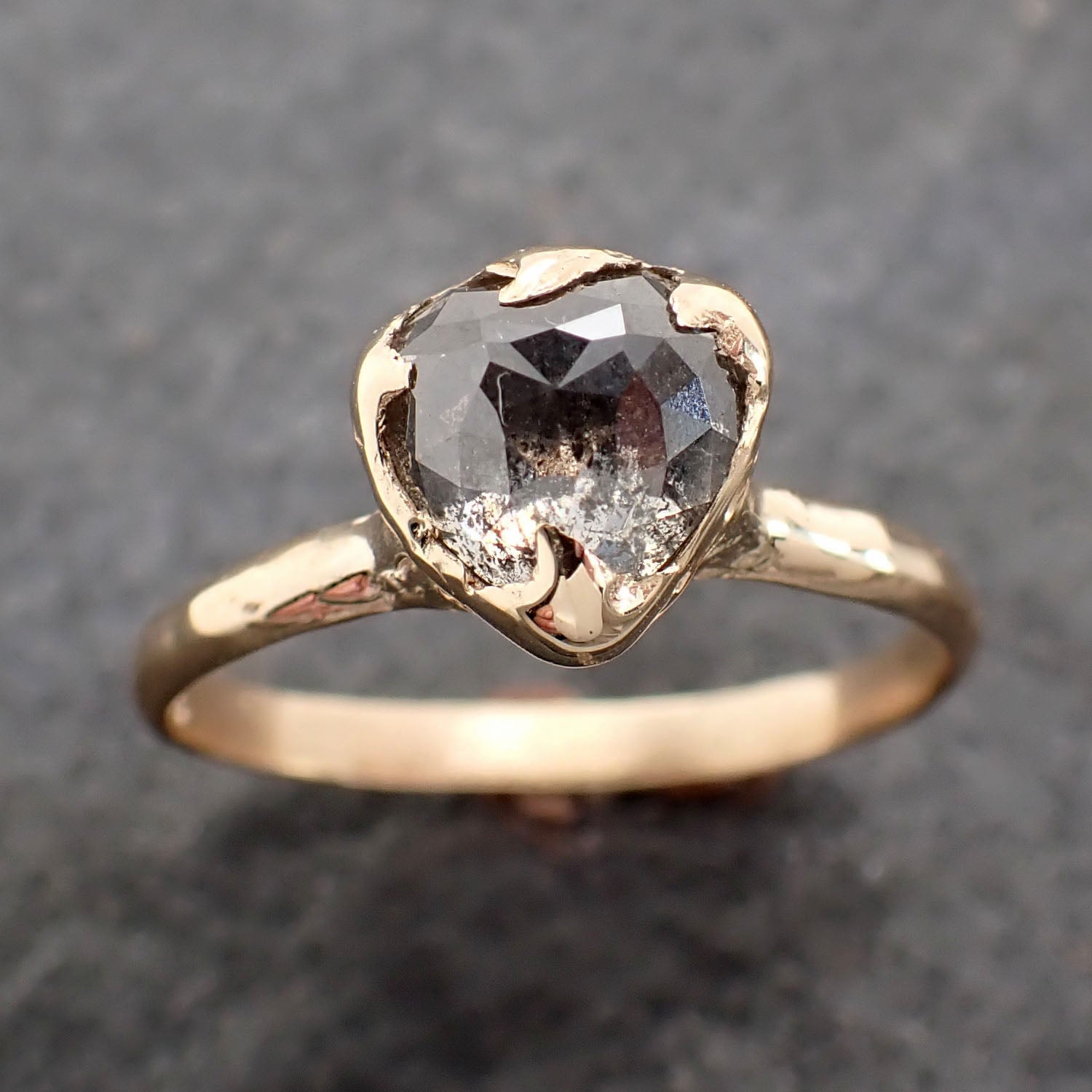 Fancy cut salt and pepper Diamond Solitaire Engagement 14k yellow Gold Wedding Ring Diamond Ring byAngeline 2609