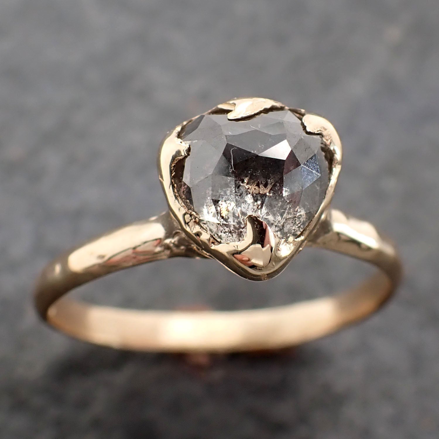 Fancy cut salt and pepper Diamond Solitaire Engagement 14k yellow Gold Wedding Ring Diamond Ring byAngeline 2609