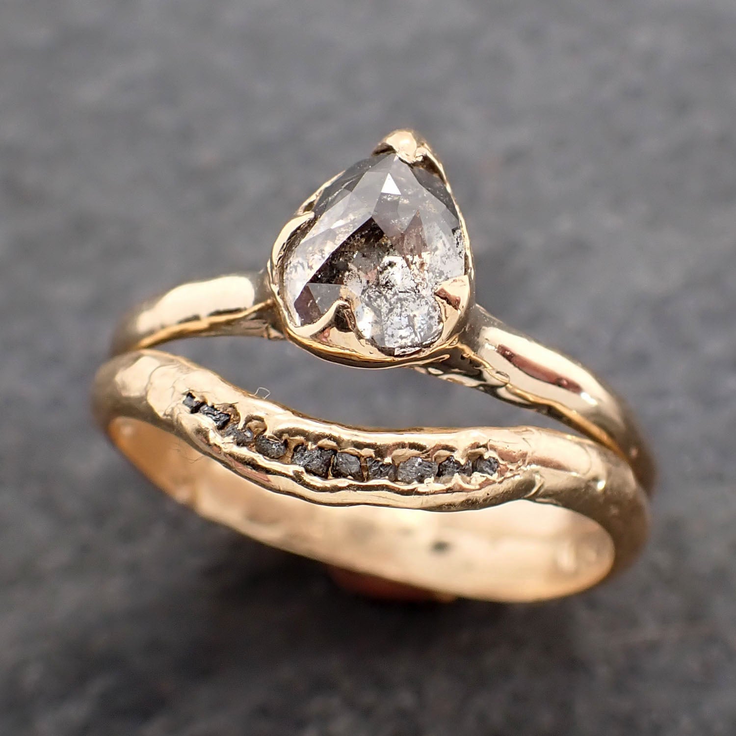 Fancy cut salt and pepper Diamond Solitaire Engagement 14k yellow Gold Wedding Ring Diamond Ring byAngeline 2613